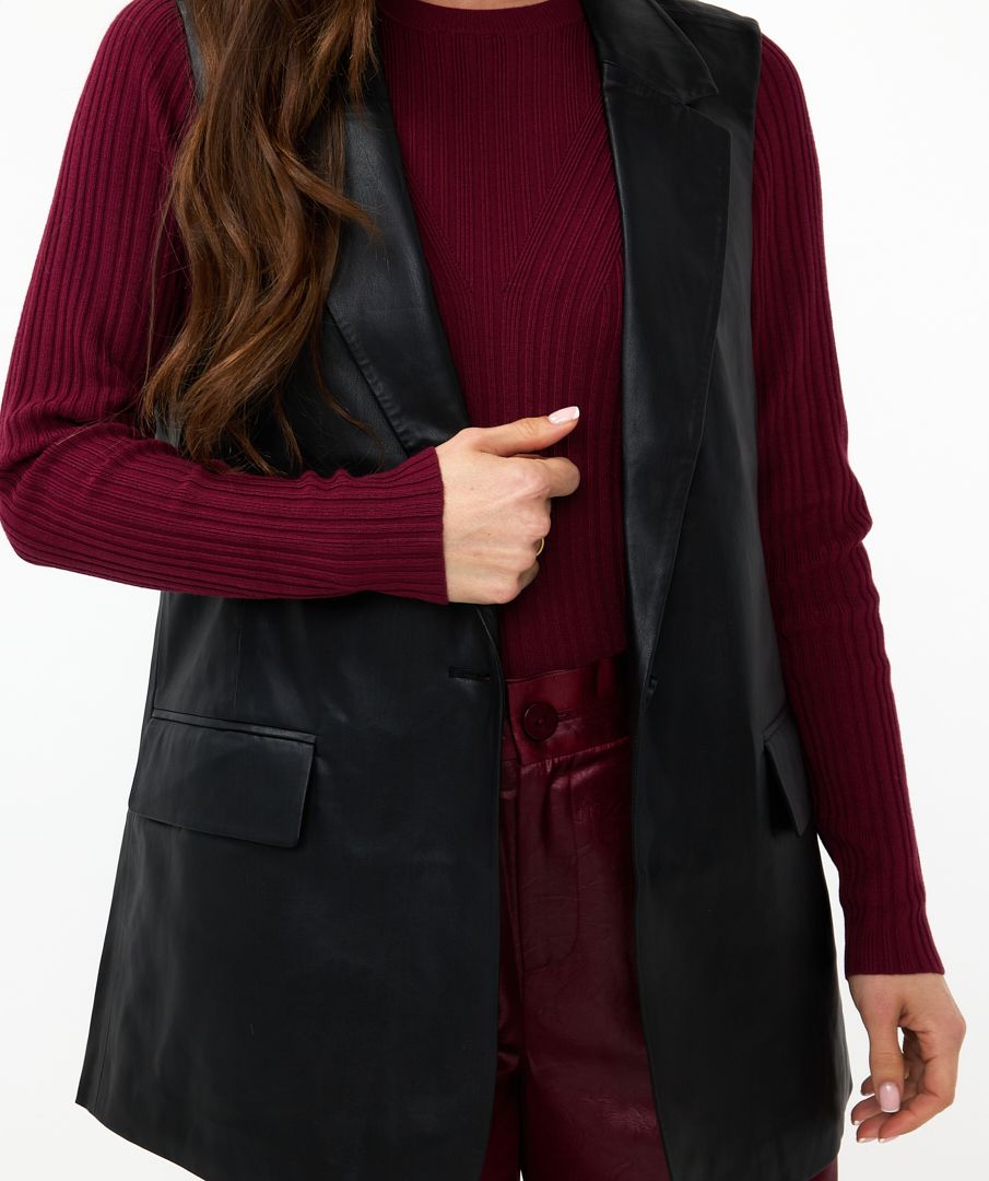 Esq 11502 Long Vegan Leather Gilet