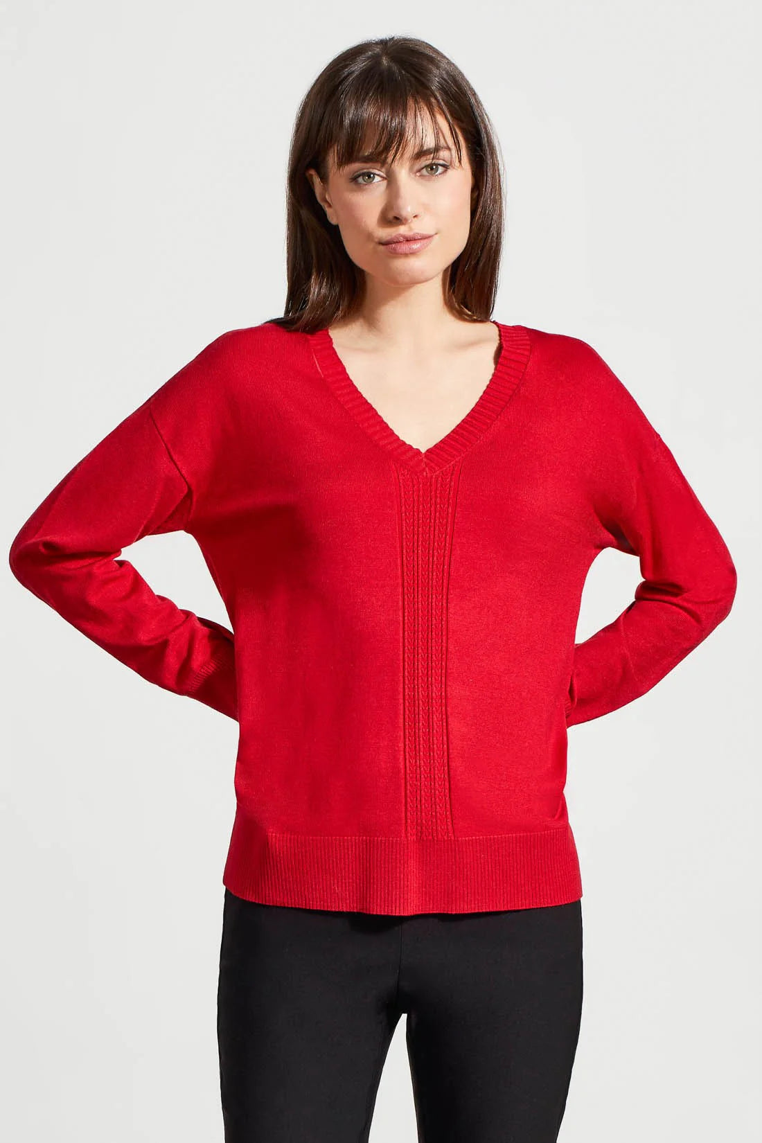 Tri 1924O V-Neck Sweater With Cable Knit Details