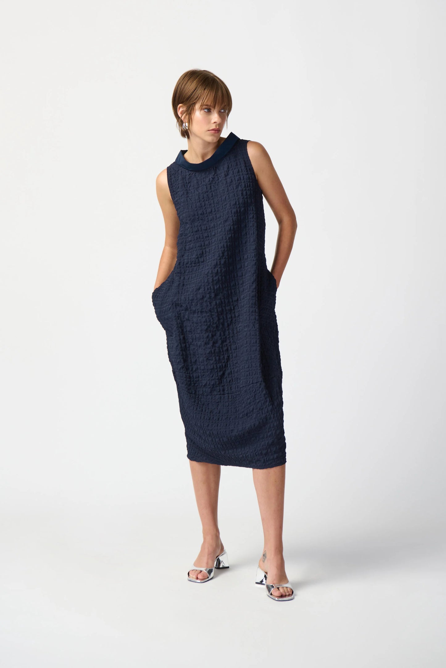 J.R 241204 Textured Woven Sleeveless Cocoon Dress