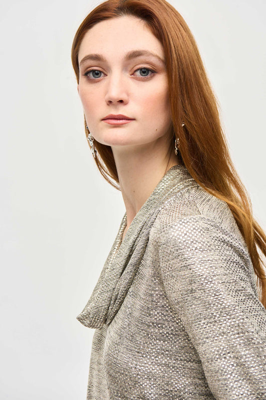 J.R 243167 Foiled Knit Cowl Collar Top