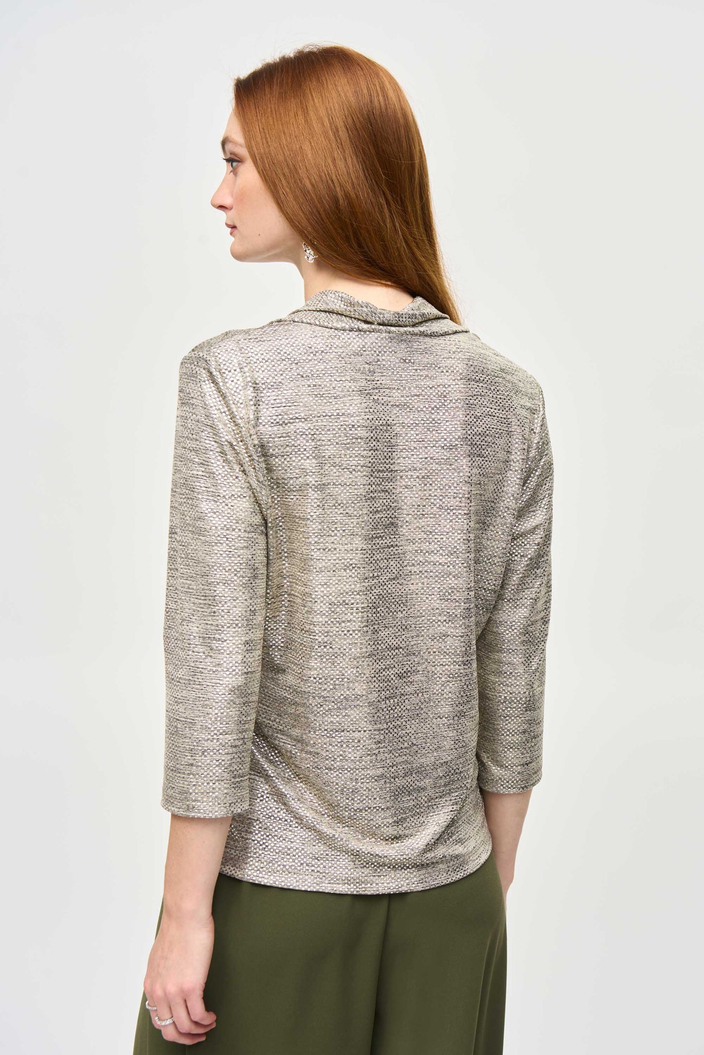 J.R 243167 Foiled Knit Cowl Collar Top