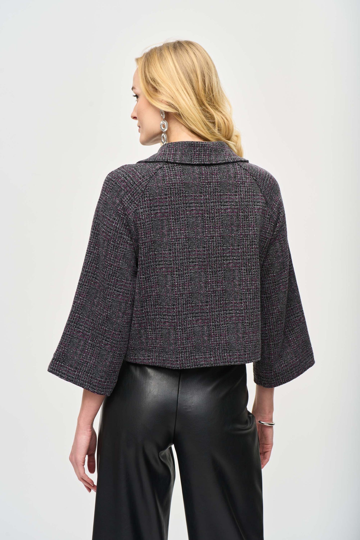 J.R 243241 Jacquard Sweater Plaid Boxy Jacket