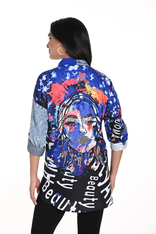 F.L 243528U Denim Block Blouse