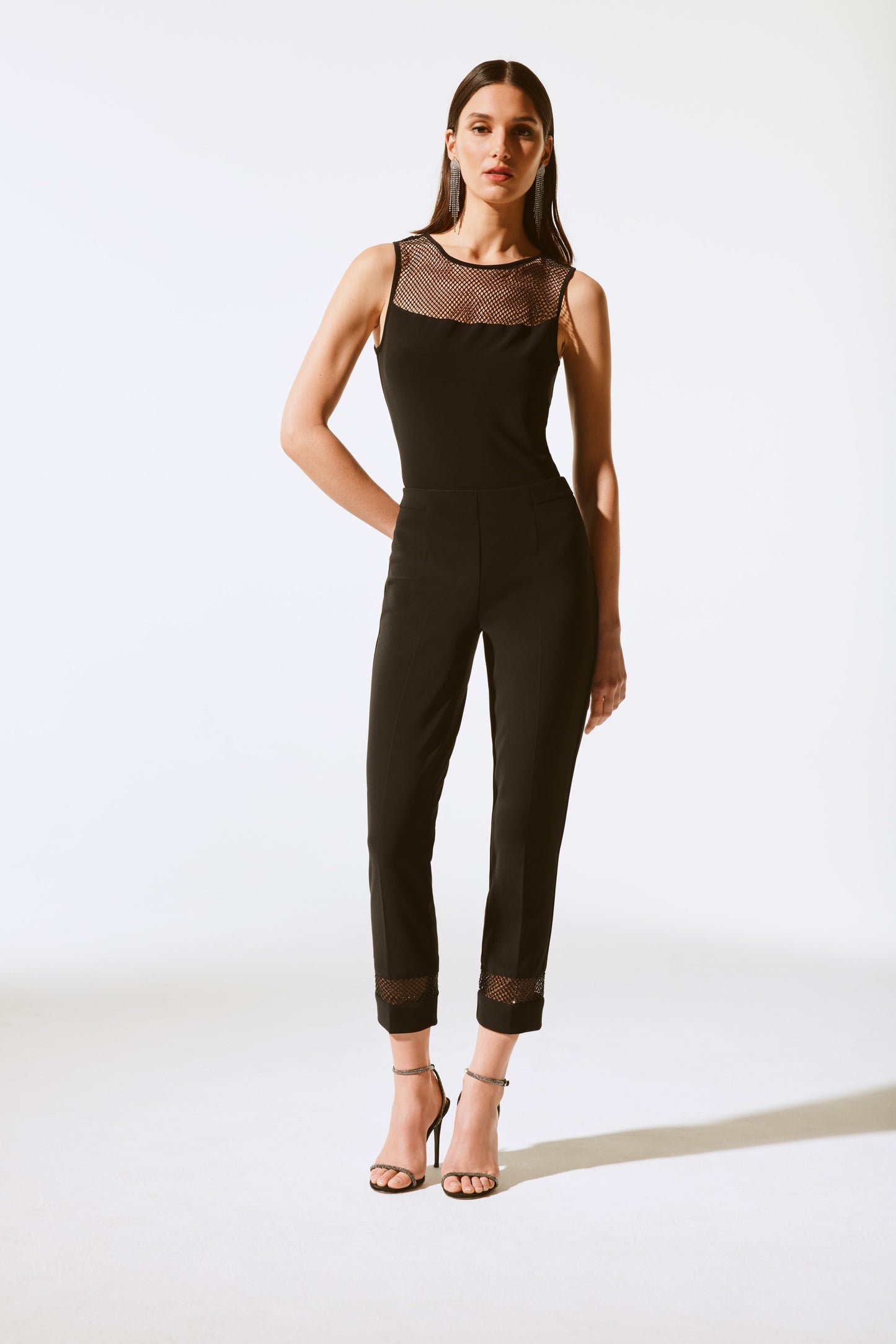 J.R 243757 Silky Knit And Rhinestone Mesh Top