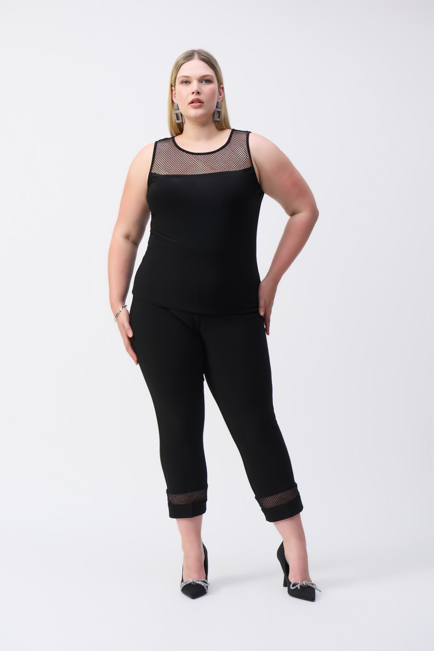 J.R 243757 Silky Knit And Rhinestone Mesh Top
