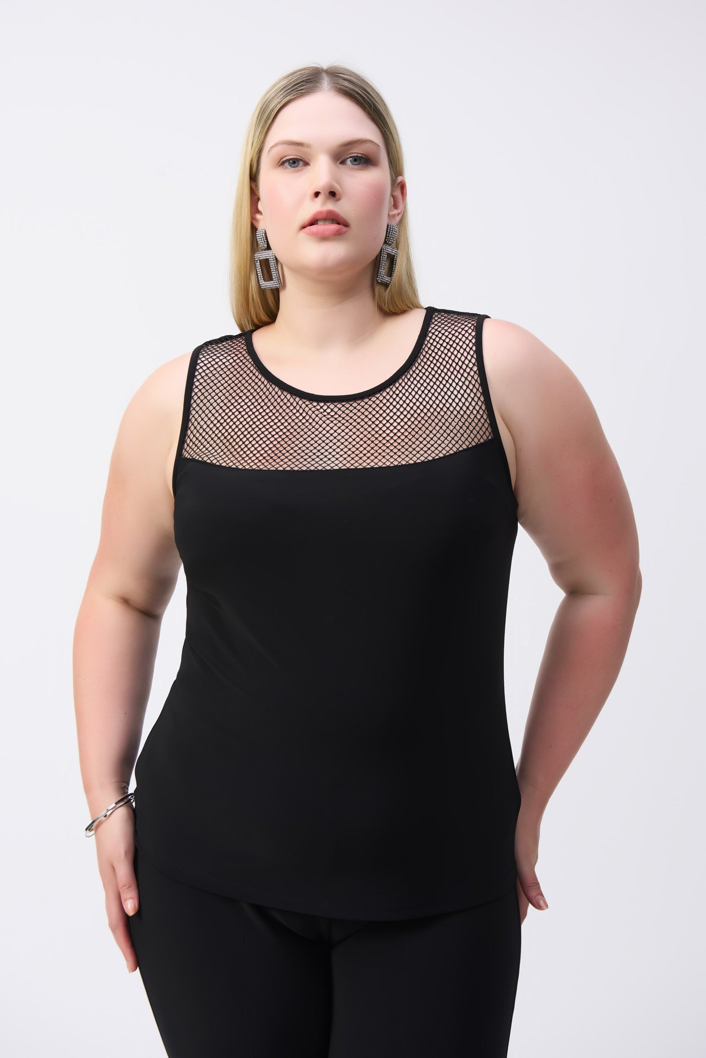 J.R 243757 Silky Knit And Rhinestone Mesh Top