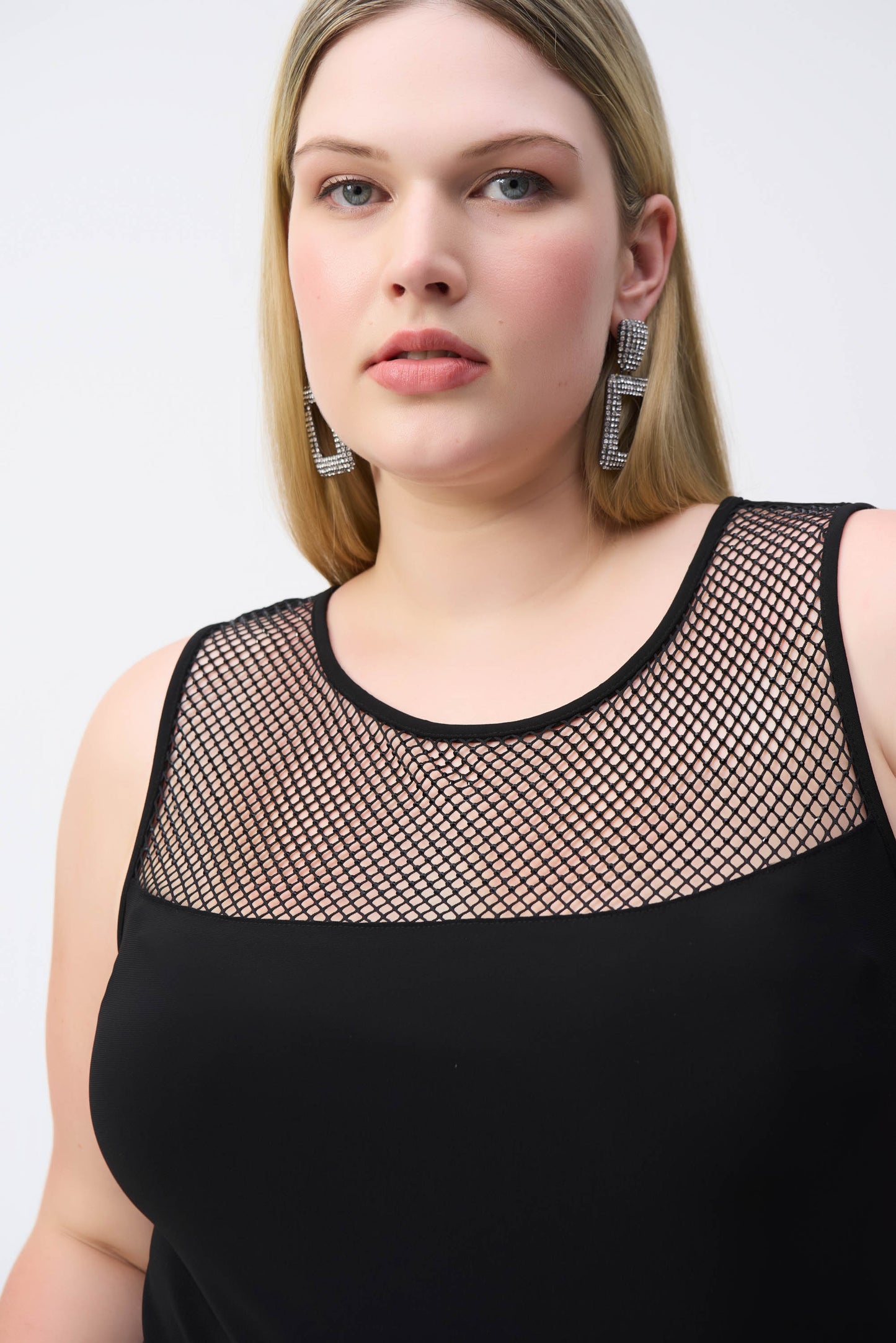 J.R 243757 Silky Knit And Rhinestone Mesh Top