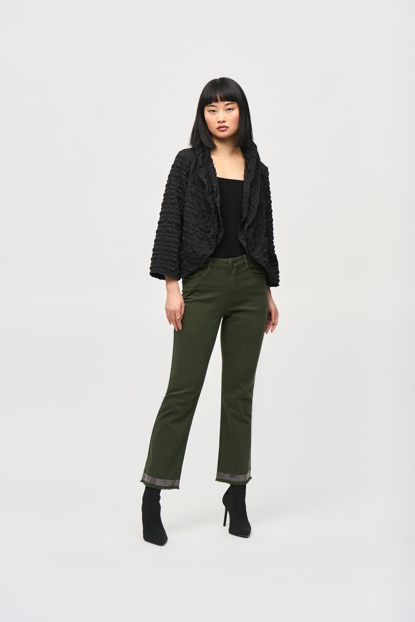 J.R 243964 Denim Straight Pants With Frayed Hem