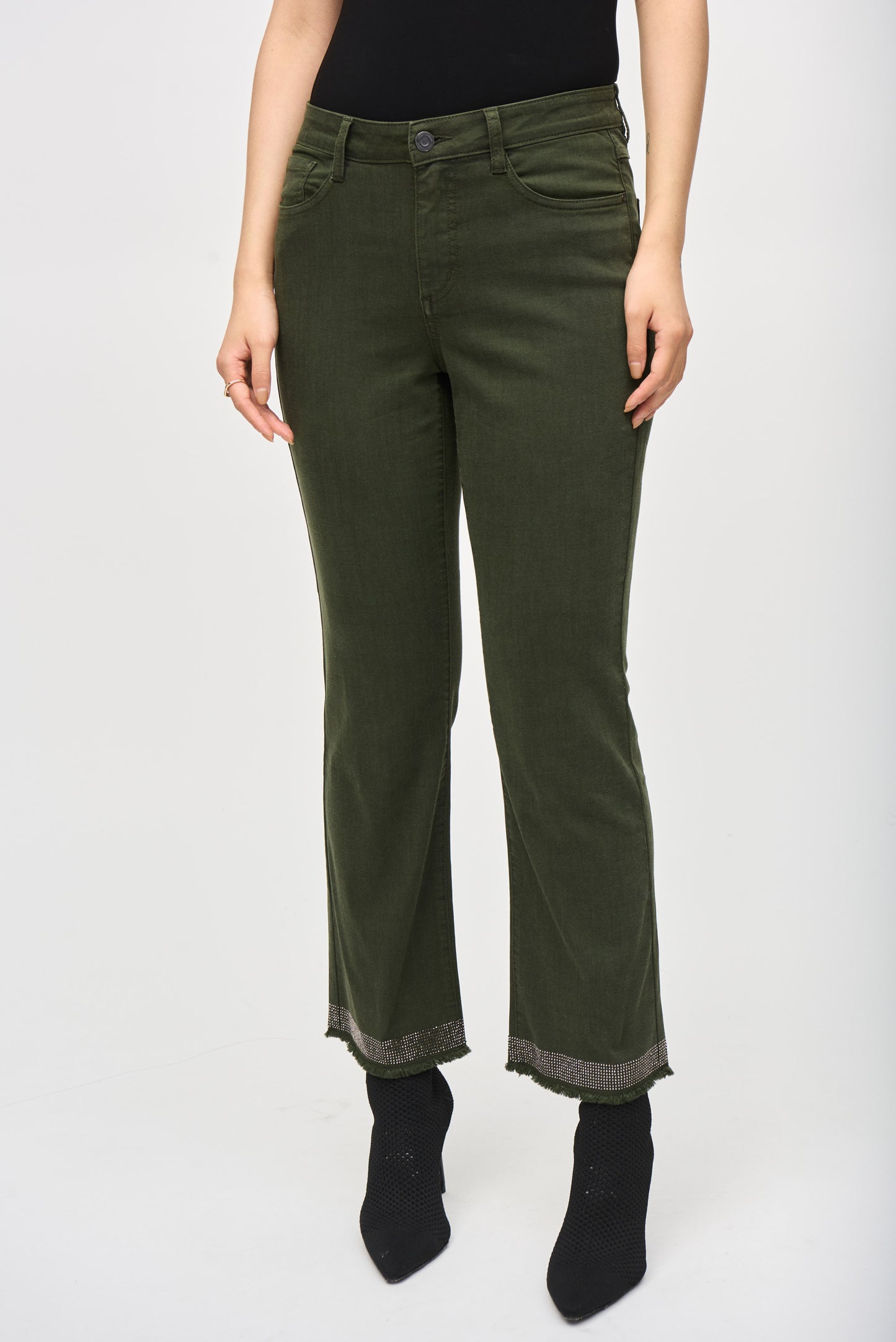 J.R 243964 Denim Straight Pants With Frayed Hem