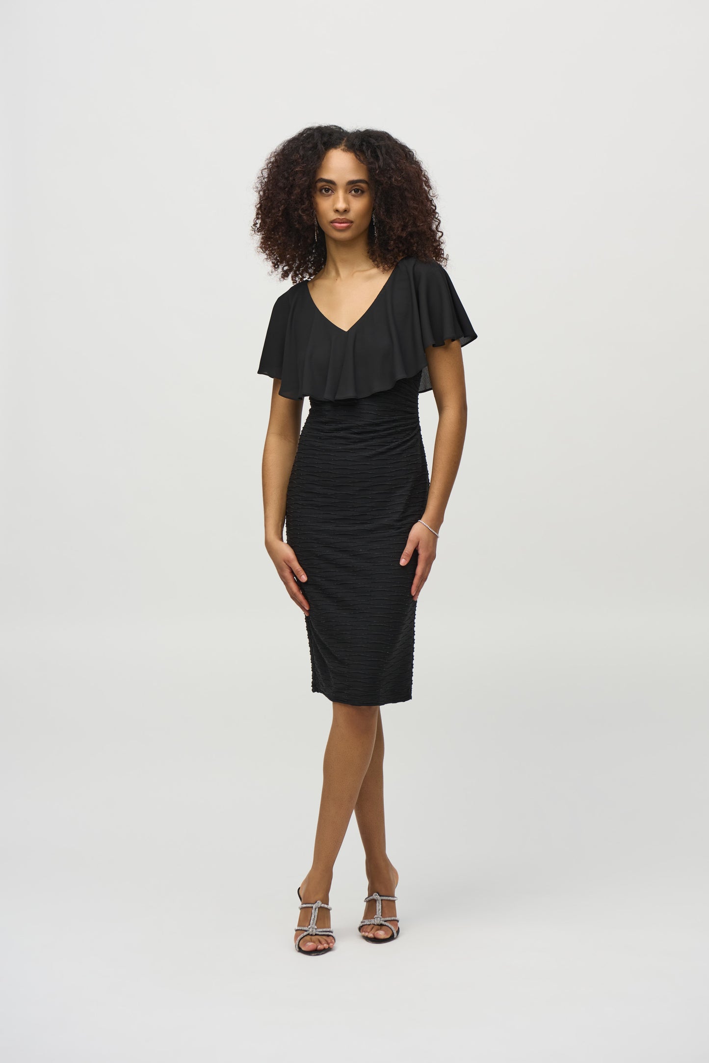 J.R 244043 Lurex Cascade And Chiffon Sheath Dress