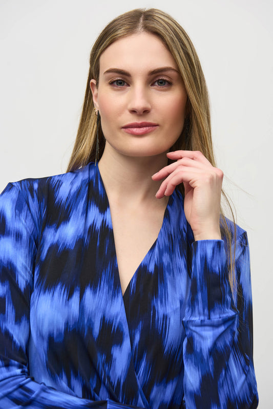 J.R 244075 Silky Knit Abstract Print Wrap Top