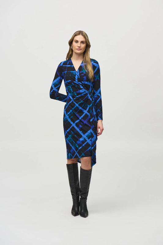 J.R 244131 Silky Knit Abstract Print Wrap Dress
