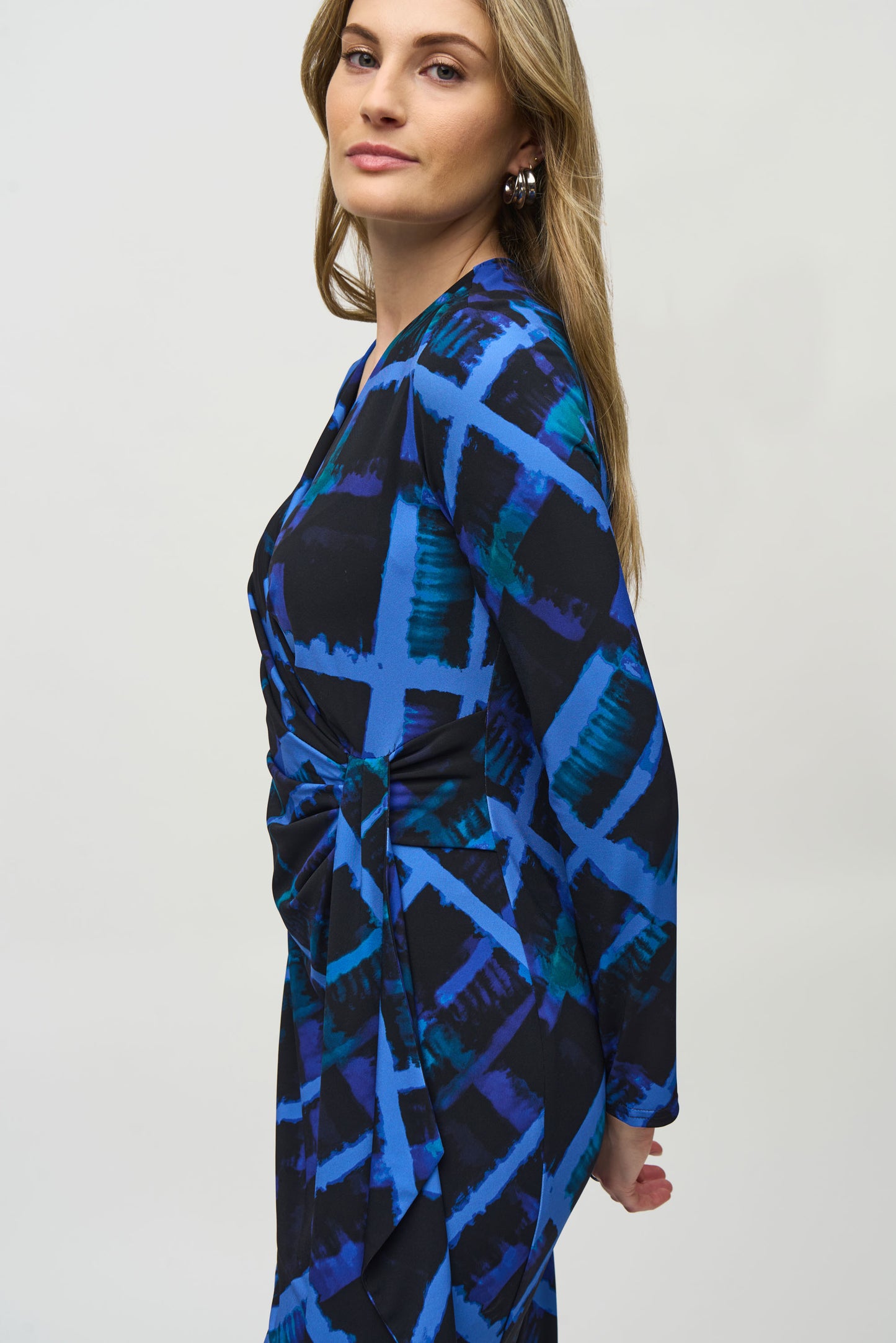 J.R 244131 Silky Knit Abstract Print Wrap Dress