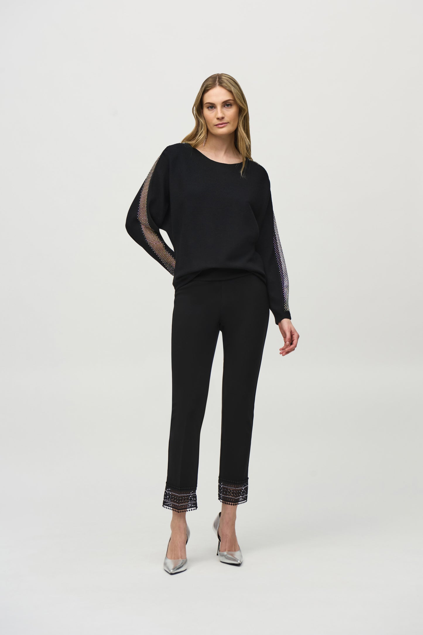 J.R 244910 Sweater Knit Pullover with Lace & Sequins