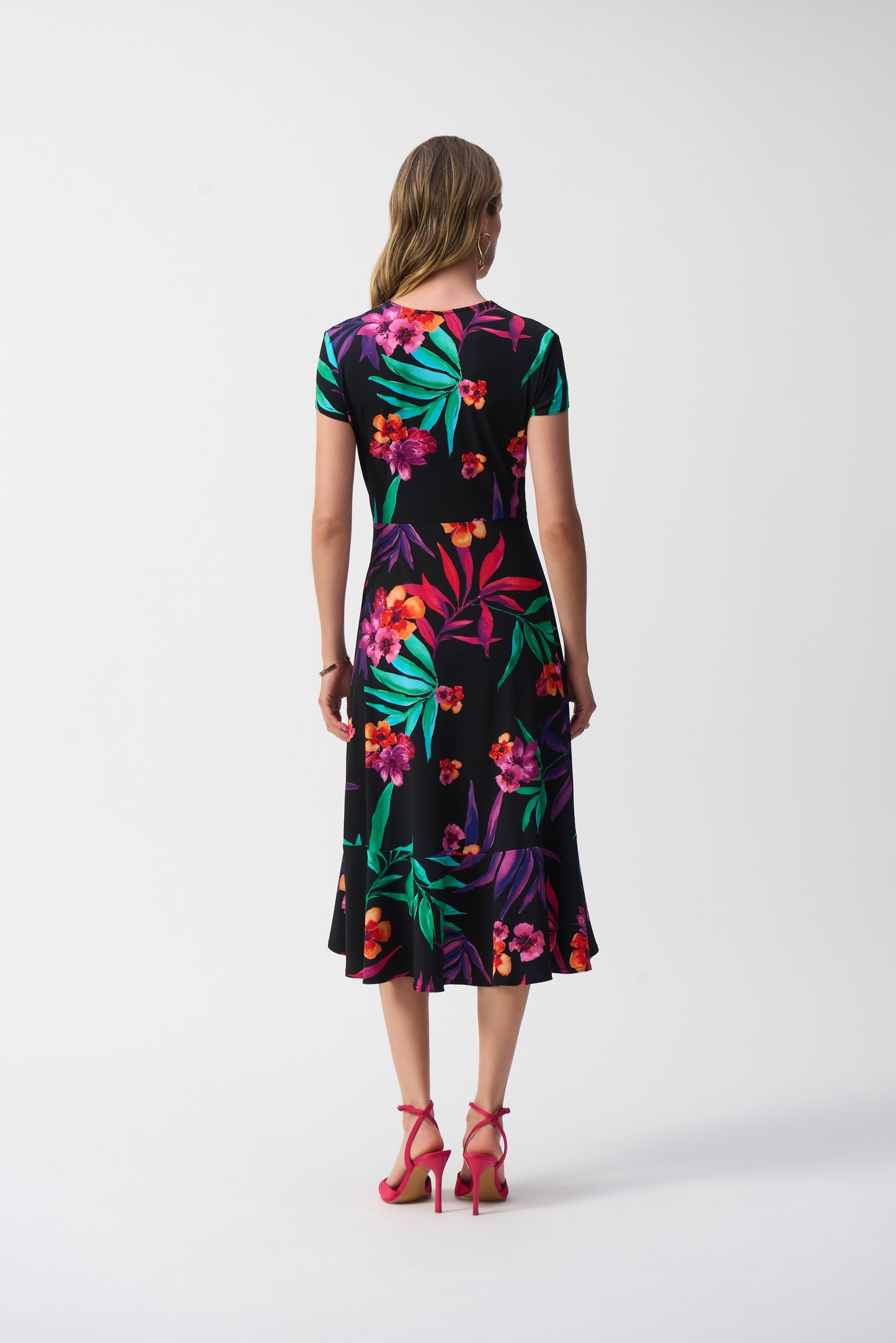 J.R 251011 Silky Knit Tropical Print Wrap Dress