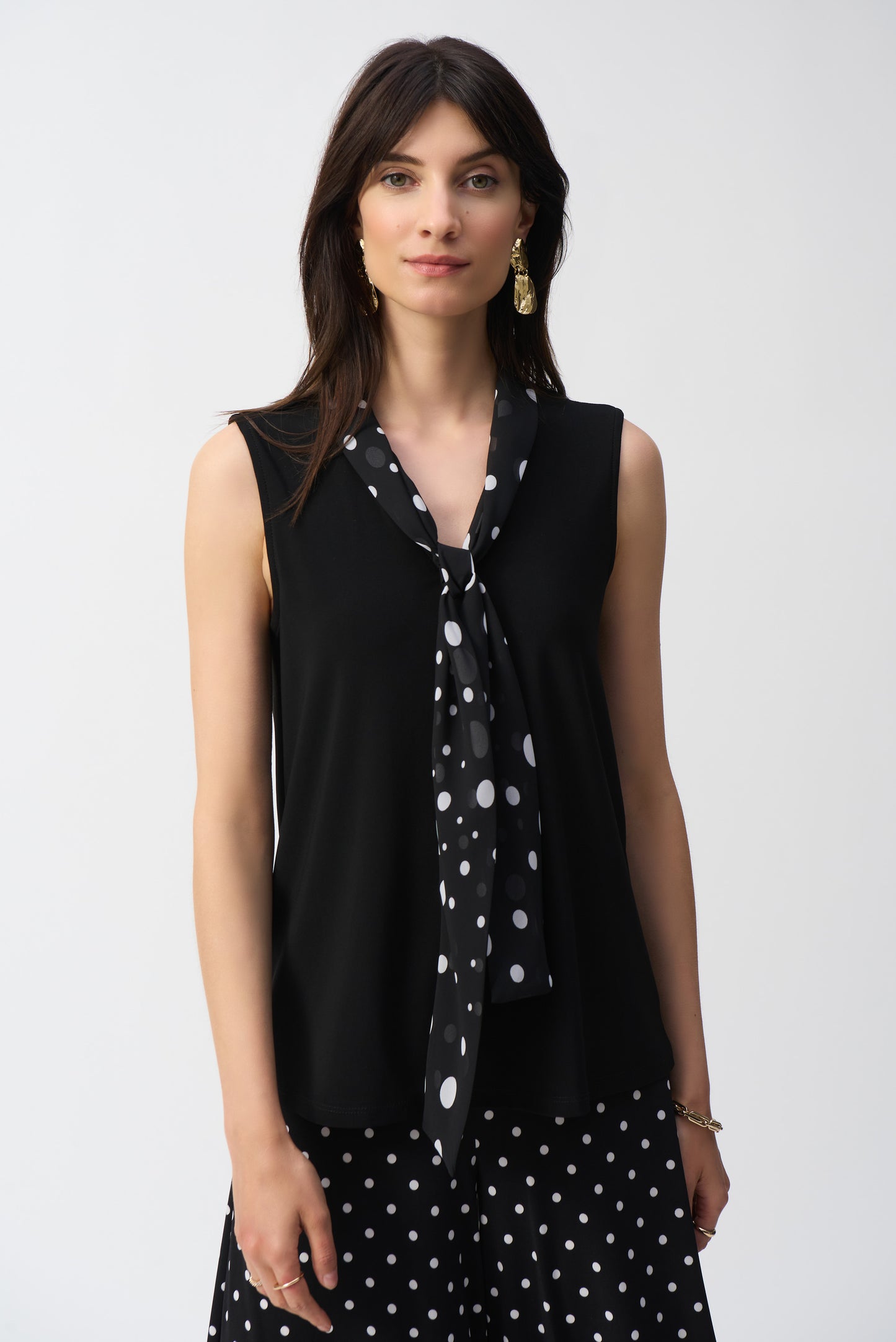 J.R 251078 Silky Knit Top WIth Dot Tie