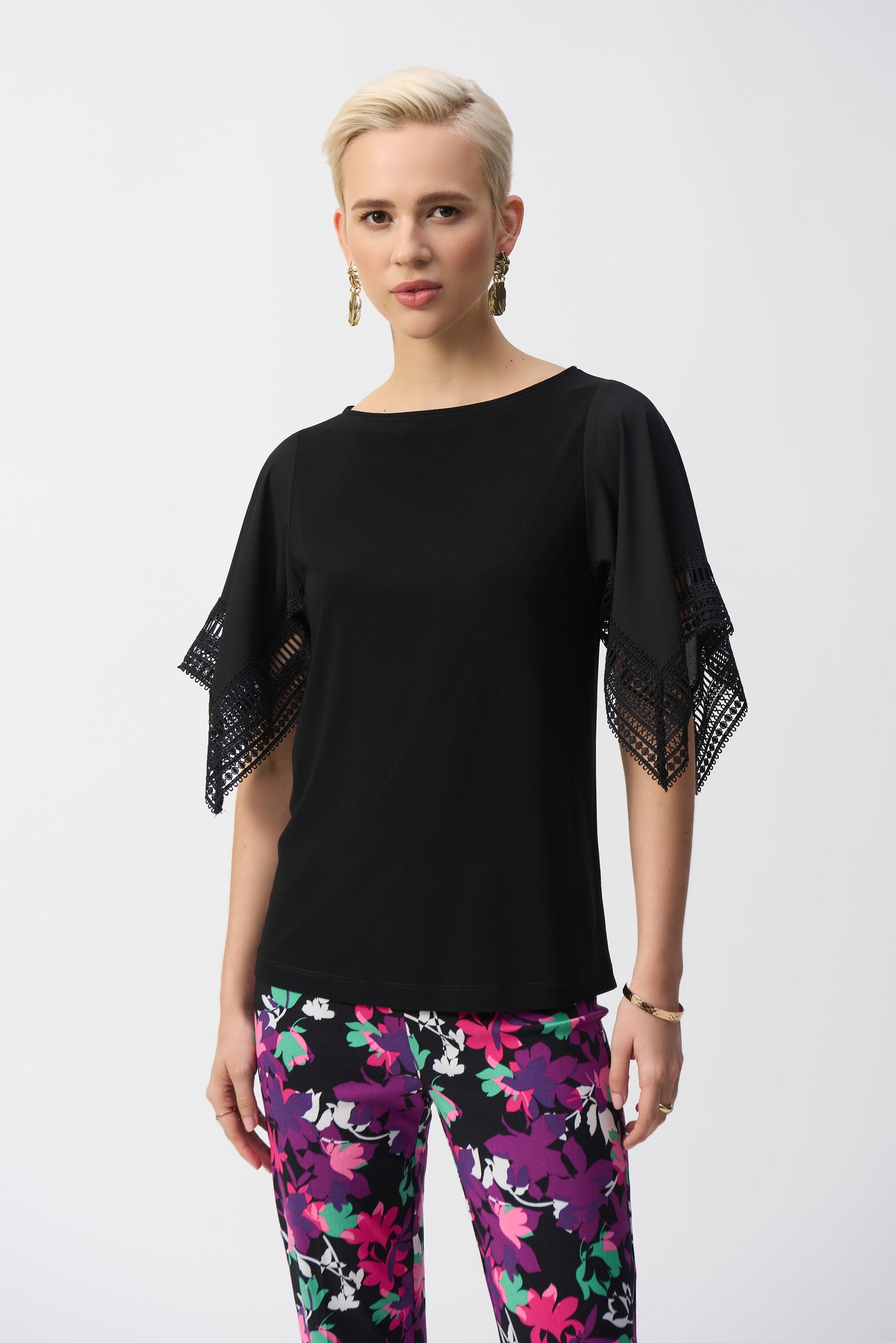 J.R 251117 Silky Knit Straight Top With Lace