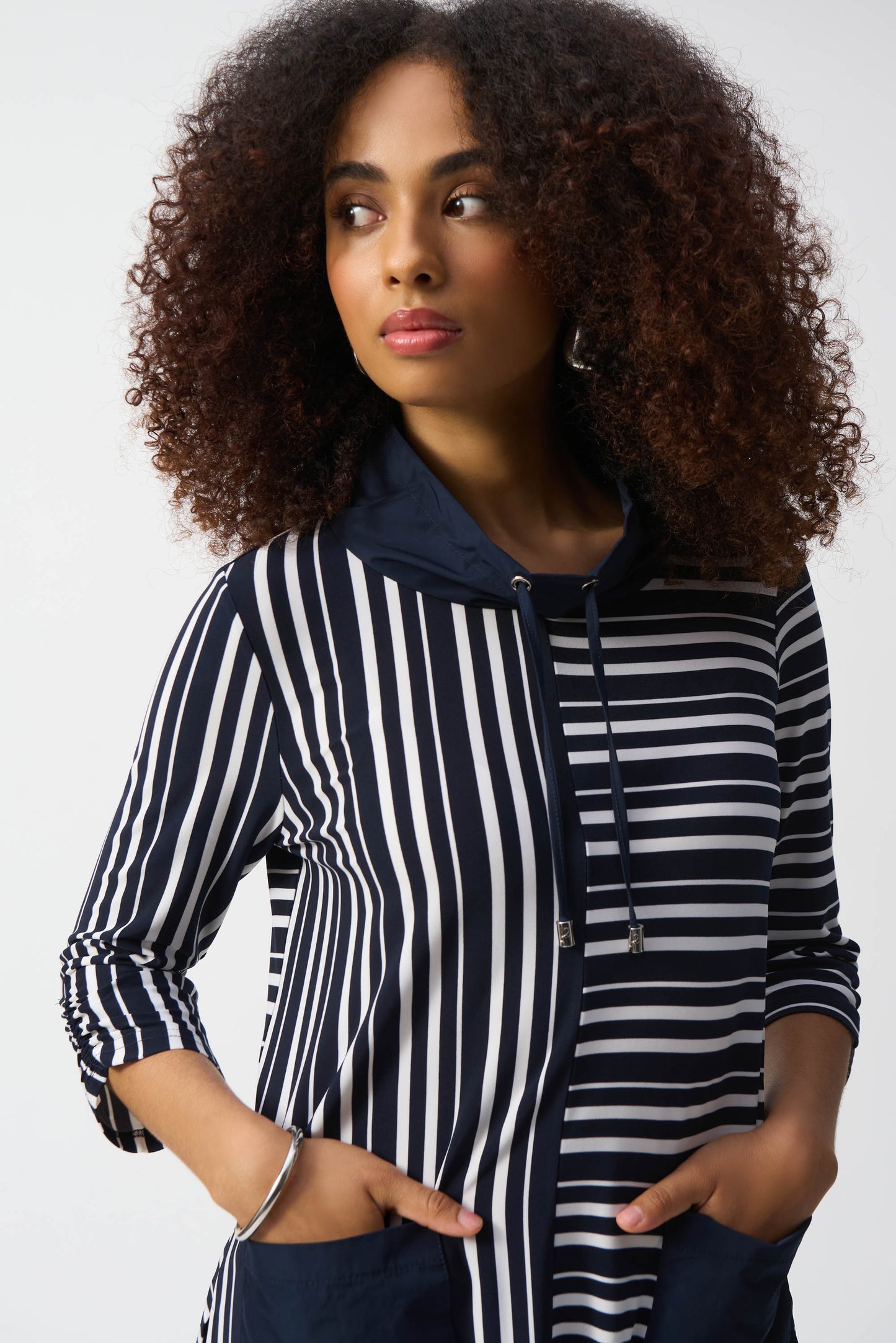 J.R 251126 Silky Knit Stripe Print Boxy Tunic