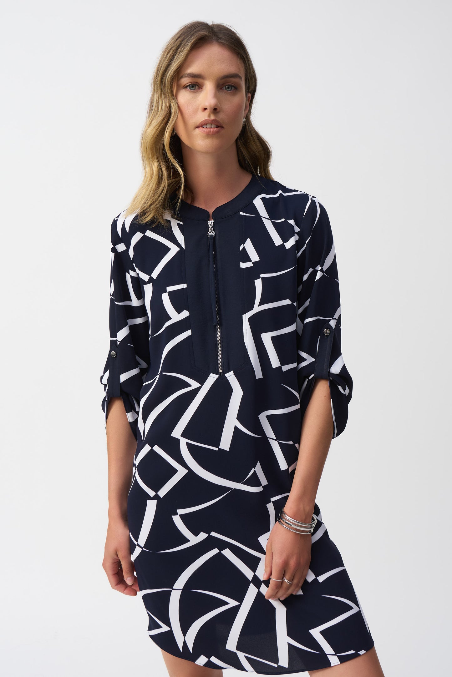 J.R 251143 Woven Geometric Print Straight Dress