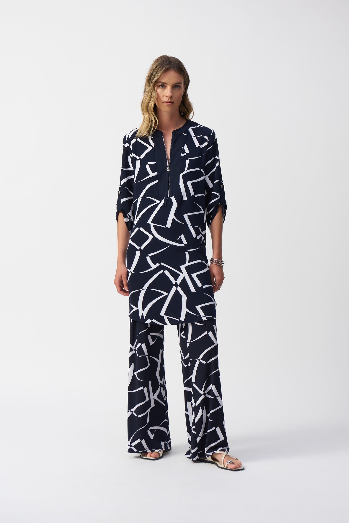 J.R 251143 Woven Geometric Print Straight Dress