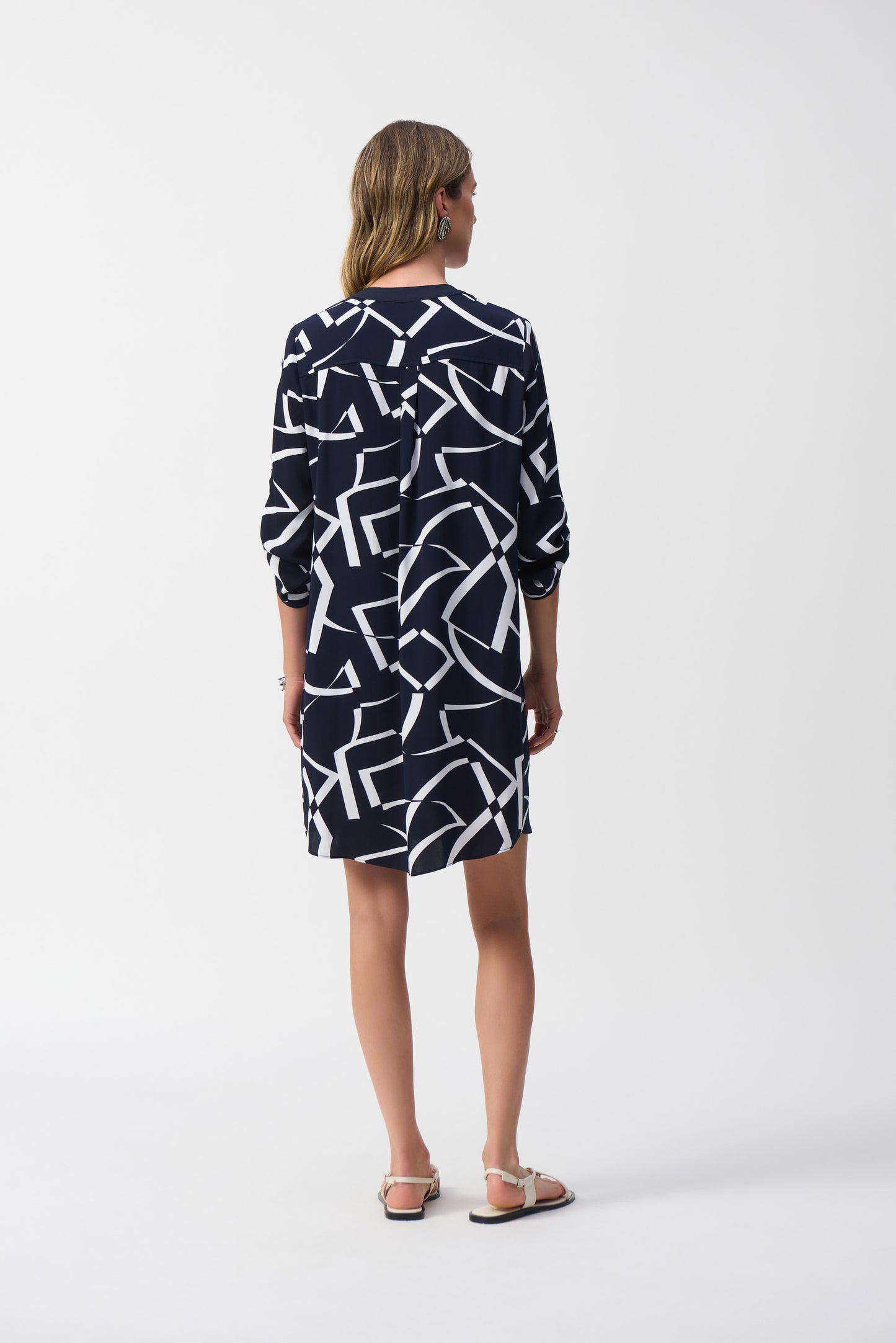 J.R 251143 Woven Geometric Print Straight Dress