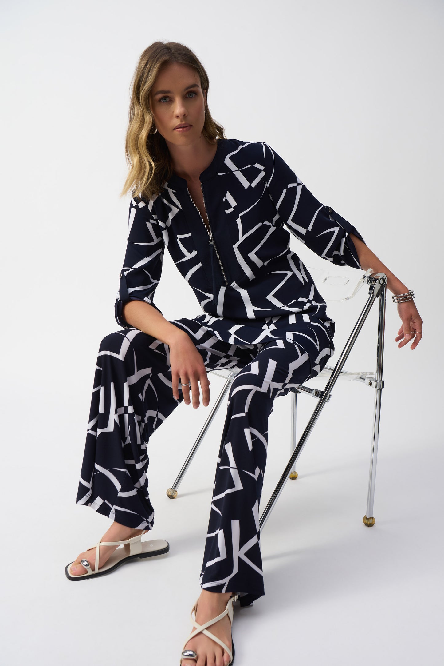 J.R 251143 Woven Geometric Print Straight Dress