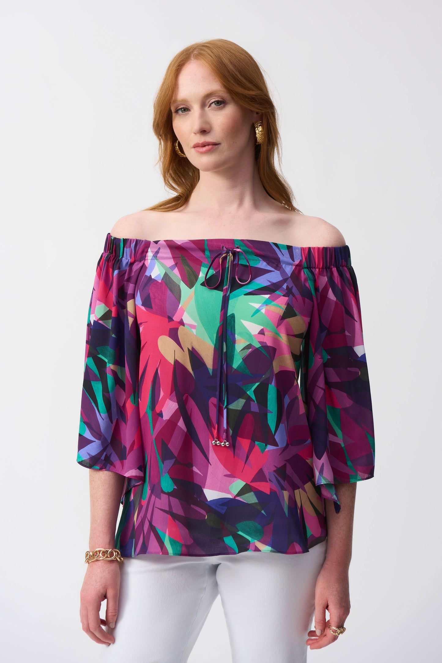 J.R 251179 Georgette Tropical Print Boxy Top
