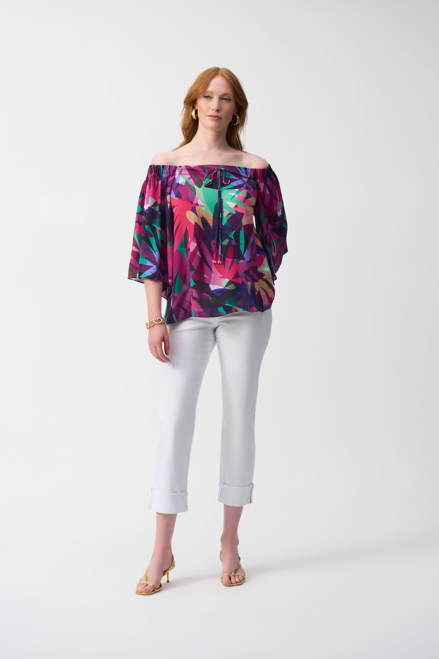 J.R 251179 Georgette Tropical Print Boxy Top