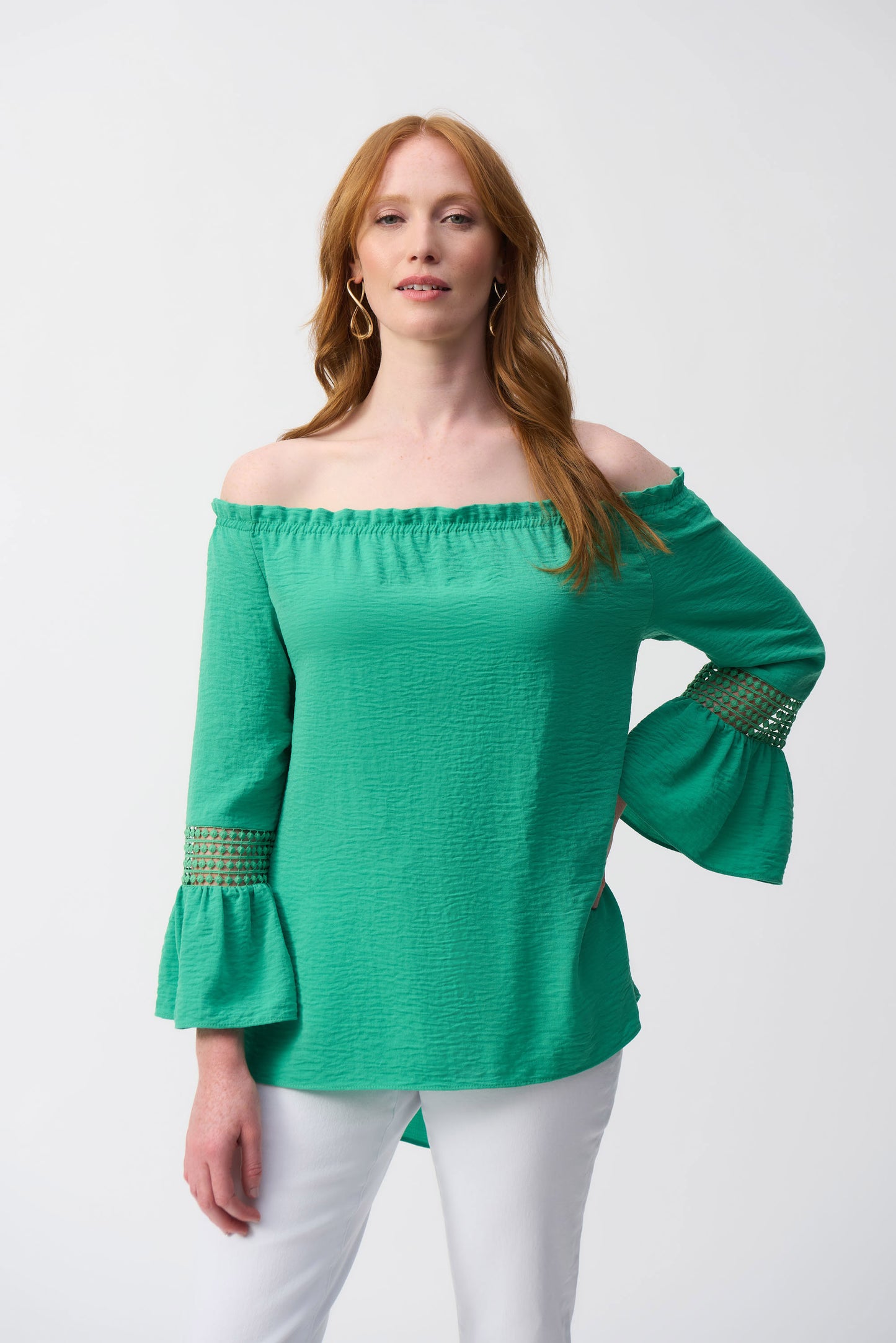 J.R 251194 Gauze Off-Shoulder Flared Tunic