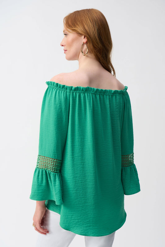 J.R 251194 Gauze Off-Shoulder Flared Tunic