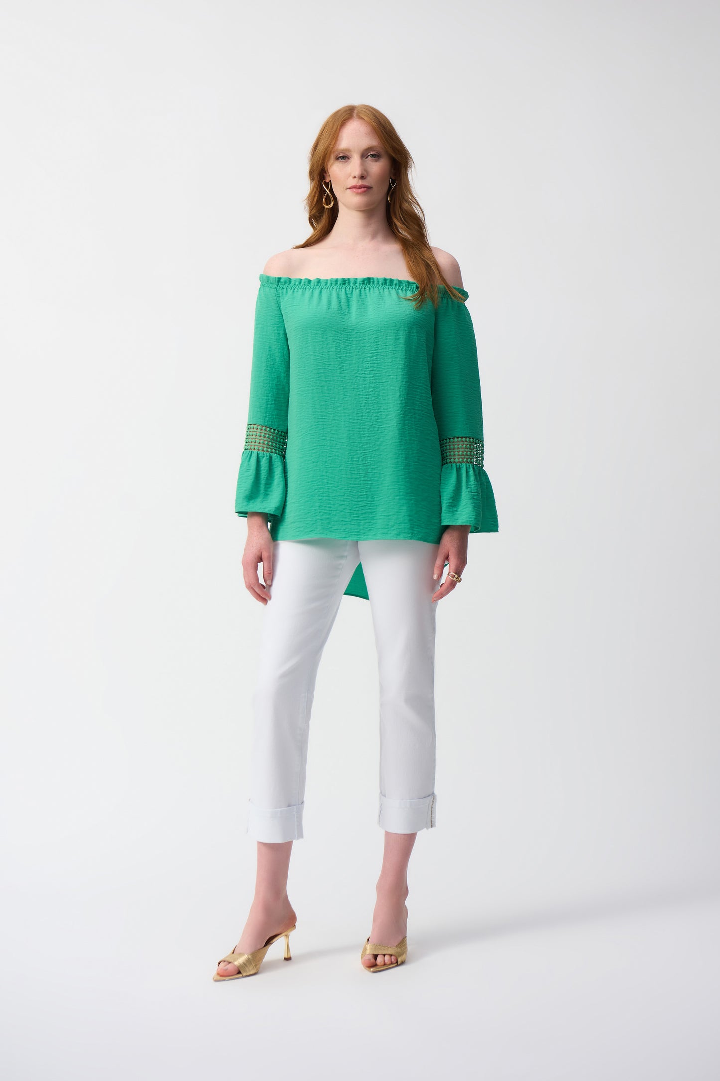 J.R 251194 Gauze Off-Shoulder Flared Tunic