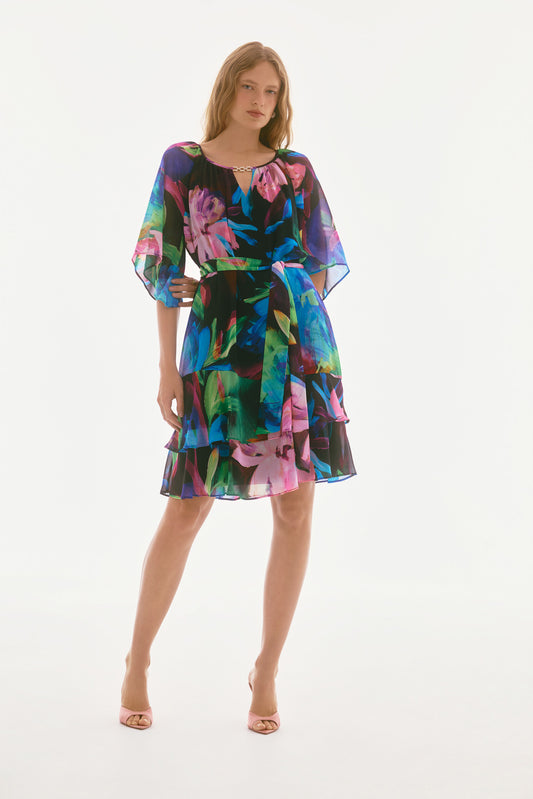 J.R 251757 Chiffon Floral Print A-Line Dress