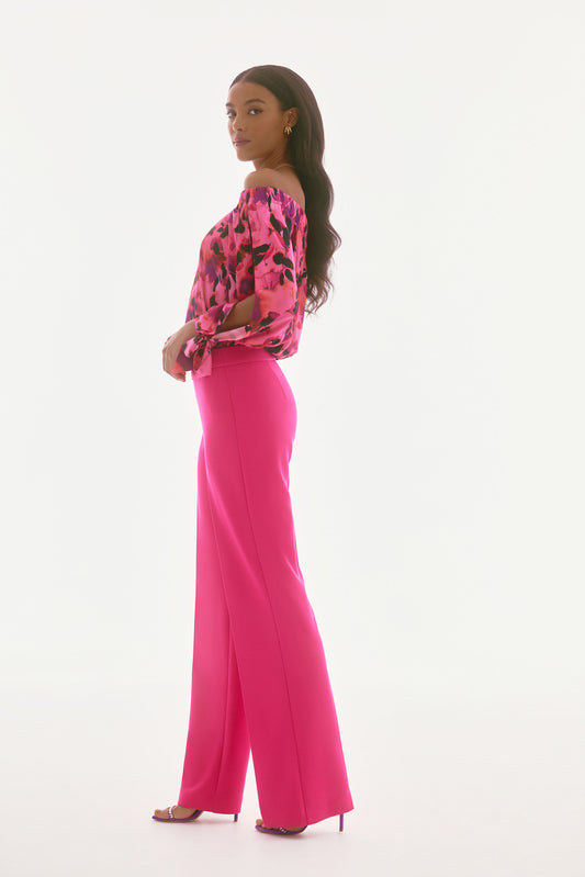 J.R 251784 Satin Floral Print Off-Shoulder Top