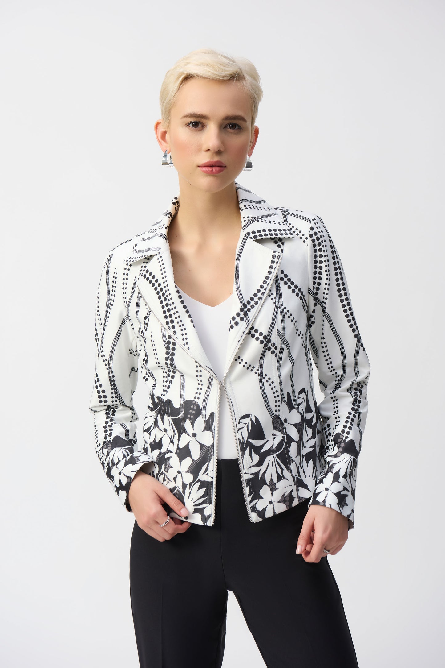 J.R 251910 Faux Suede Floral Print Jacket