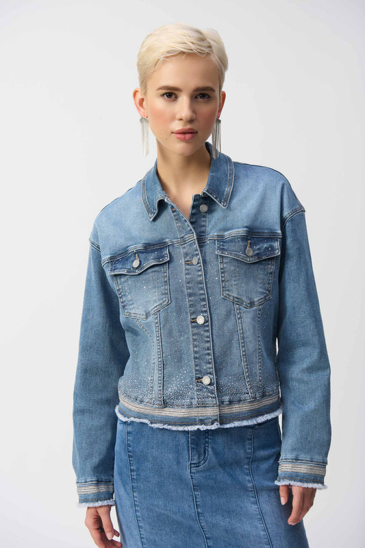 J.R 251953 Stretch Denim Jacket with Embroidery