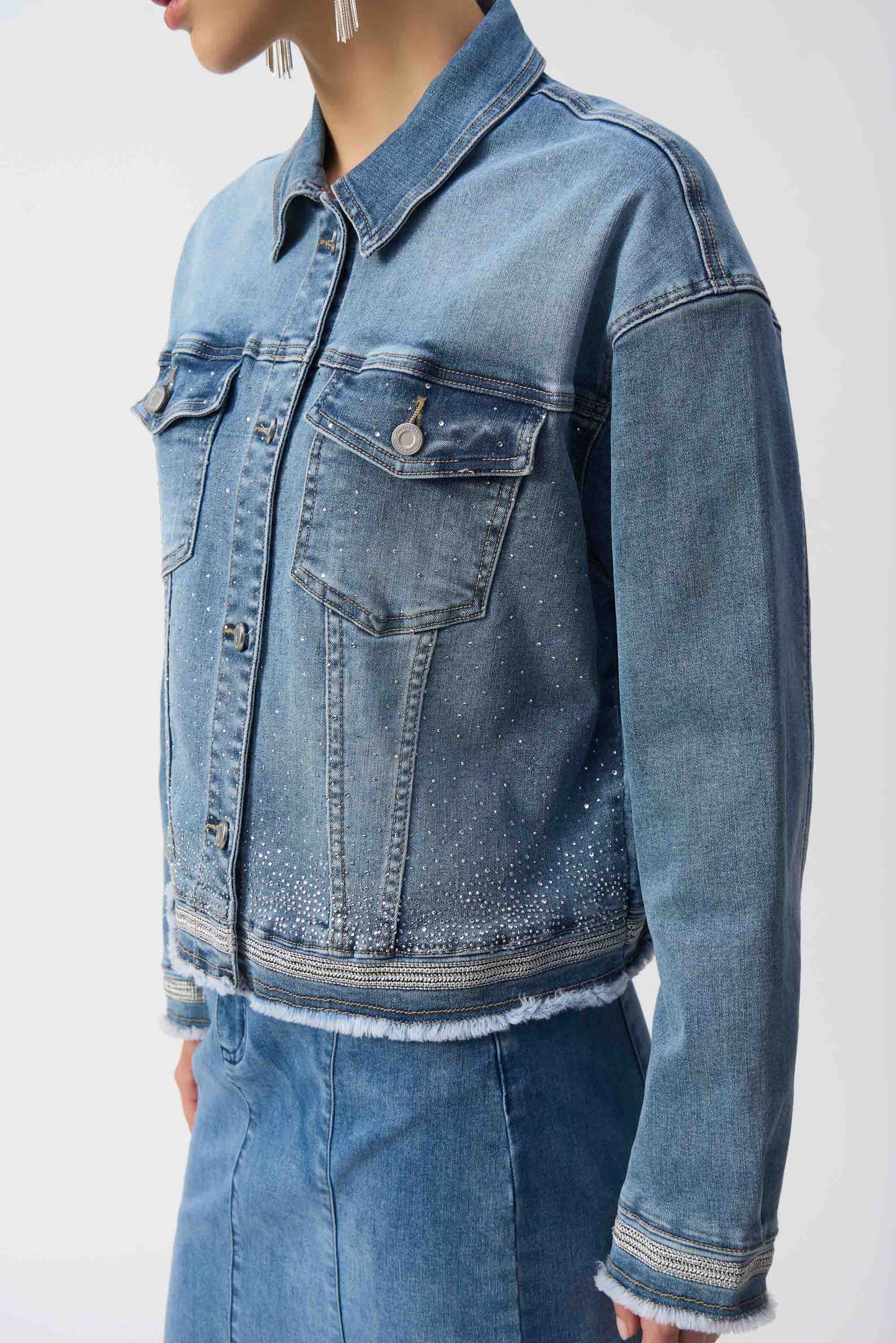 J.R 251953 Stretch Denim Jacket with Embroidery