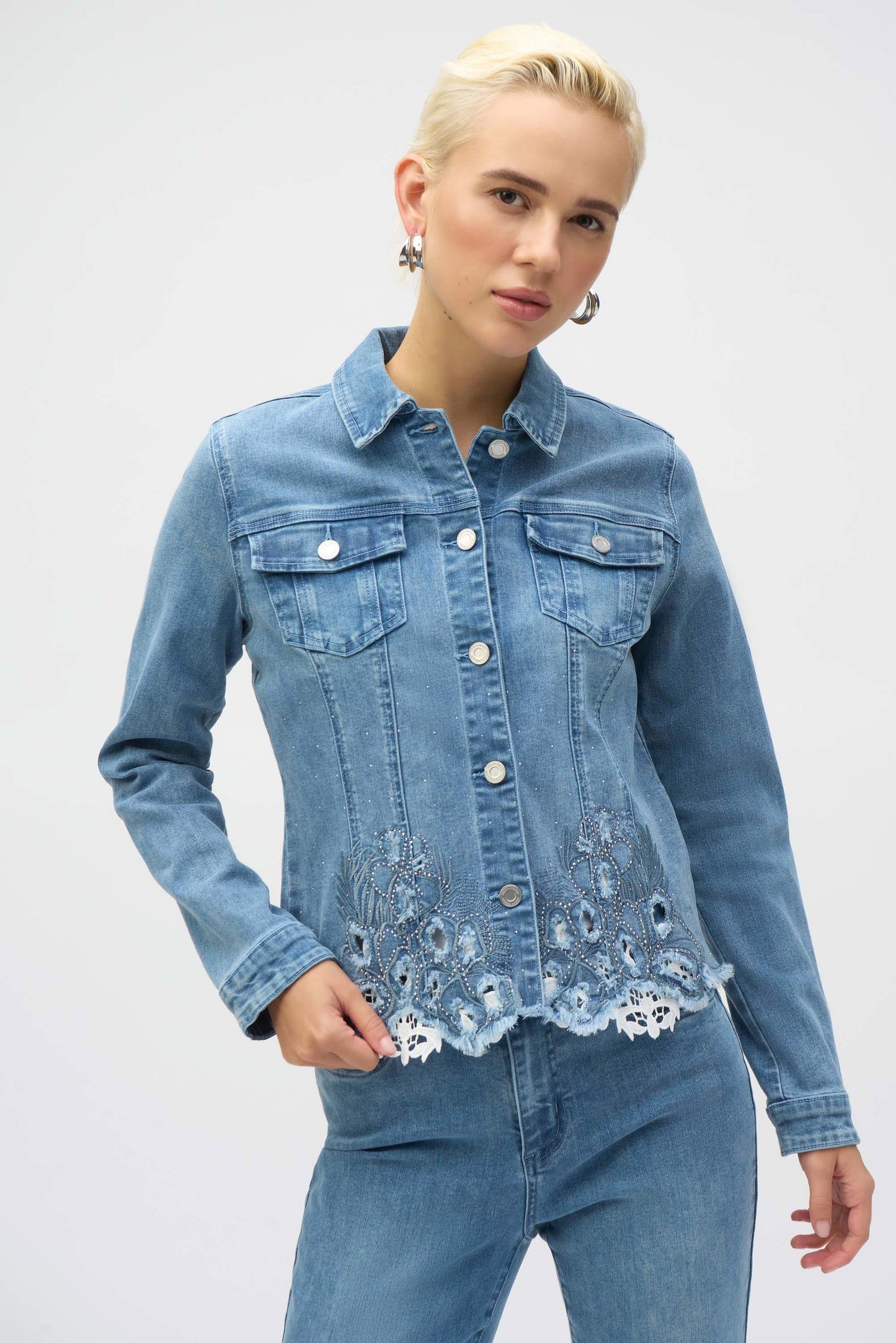 J.R 252911 Stretch Denim Jacket with Embroidery