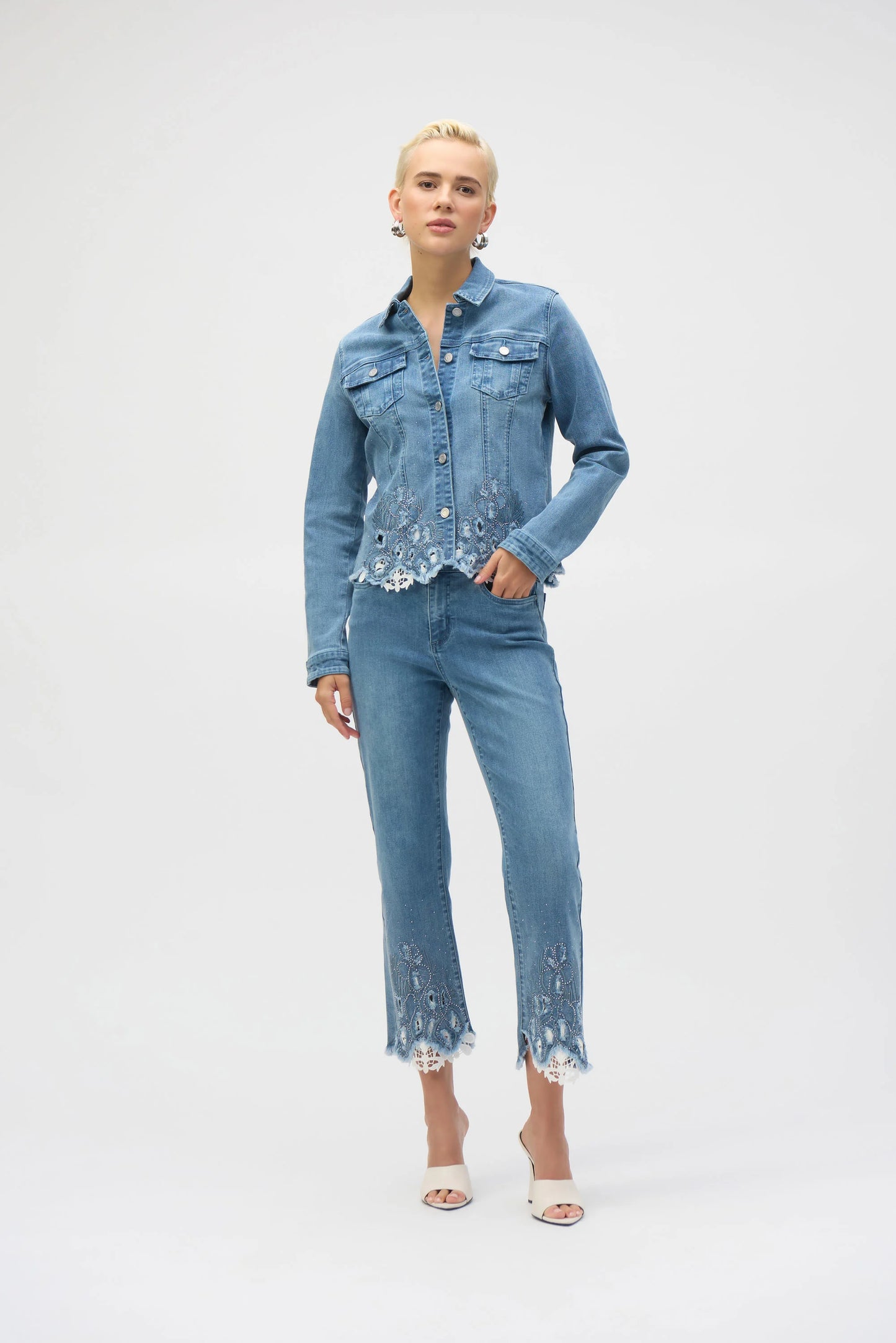 J.R 252911 Stretch Denim Jacket with Embroidery