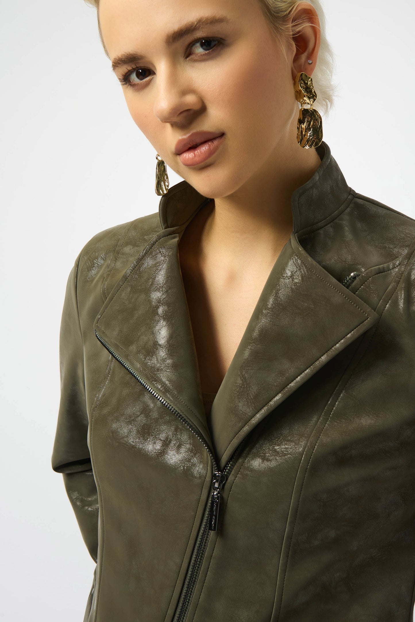 J.R 253915 Foiled Faux Suede Fitted Moto Jacket