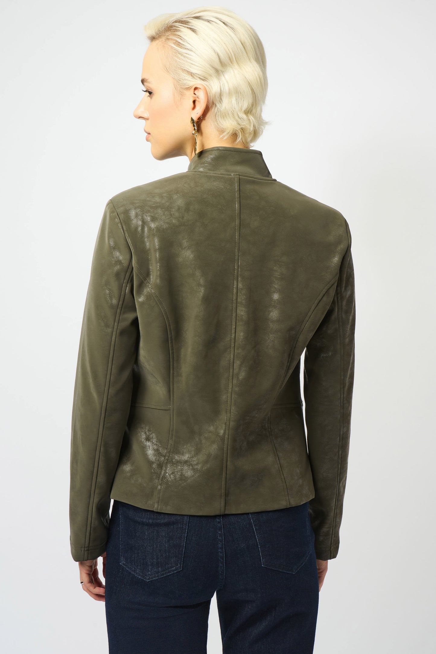 J.R 253915 Foiled Faux Suede Fitted Moto Jacket