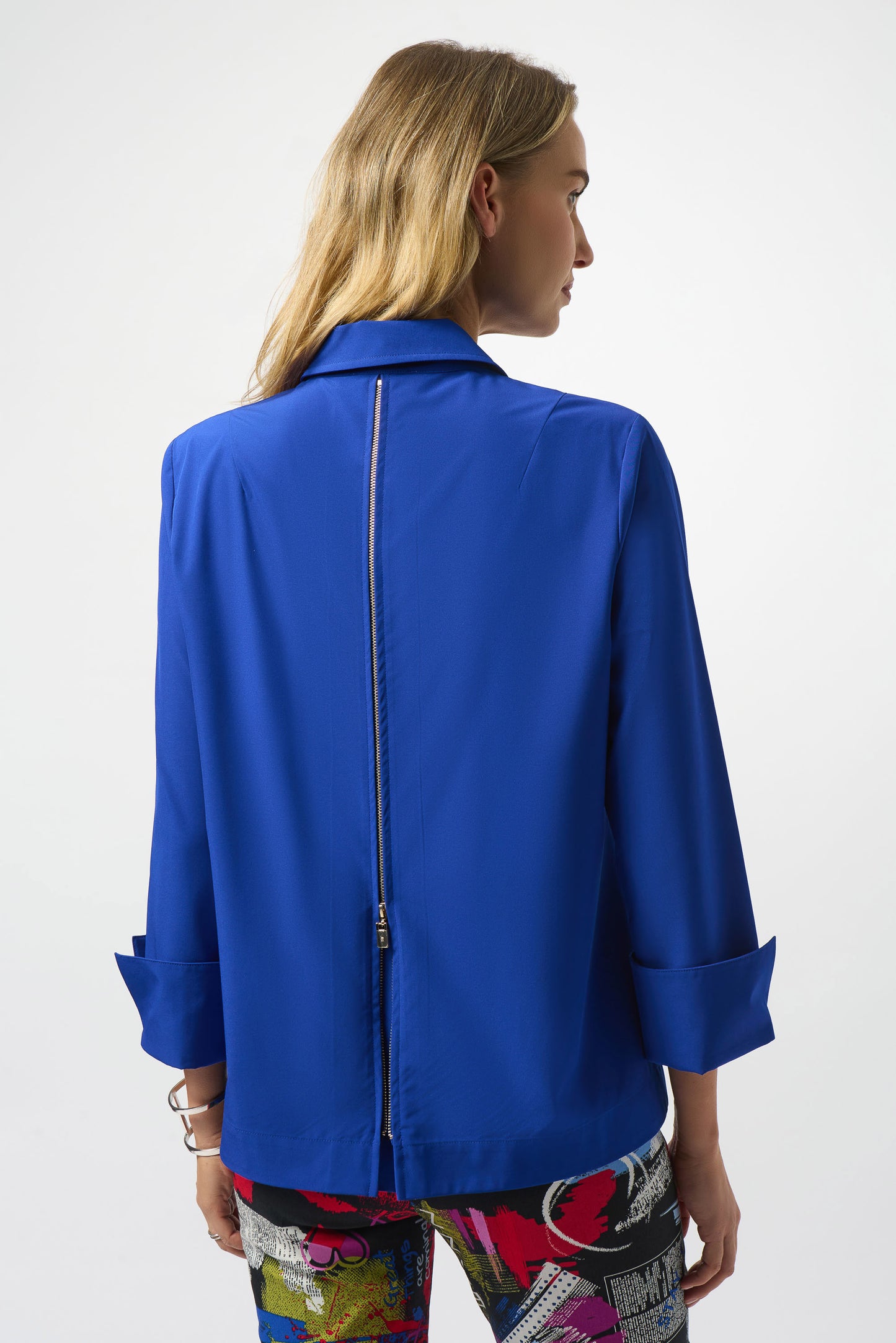 J.R 253923 Stretch Poplin Button-Front Blouse with Zipper Accent
