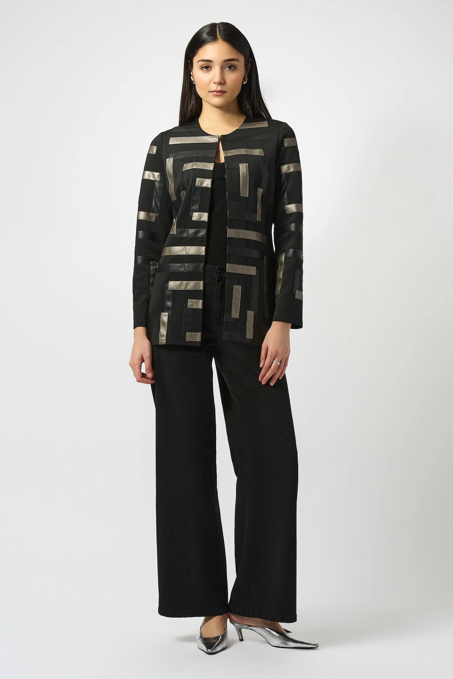 J.R 253929 Scuba & Leatherette Collarless Jacket