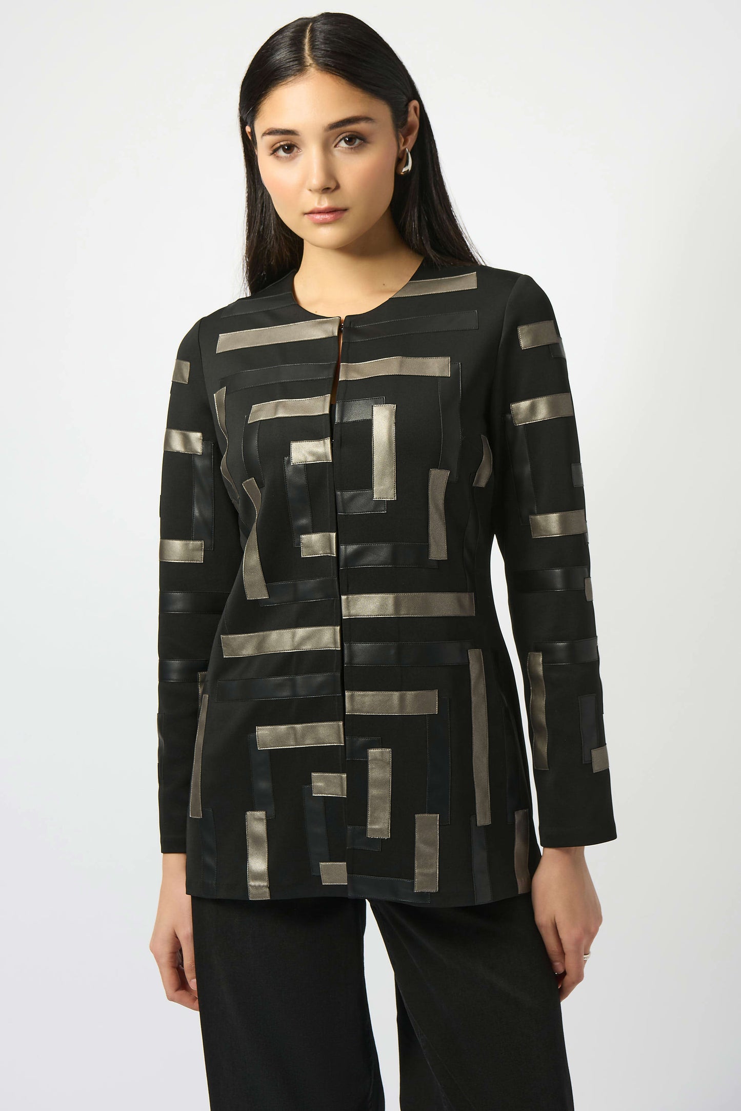J.R 253929 Scuba & Leatherette Collarless Jacket