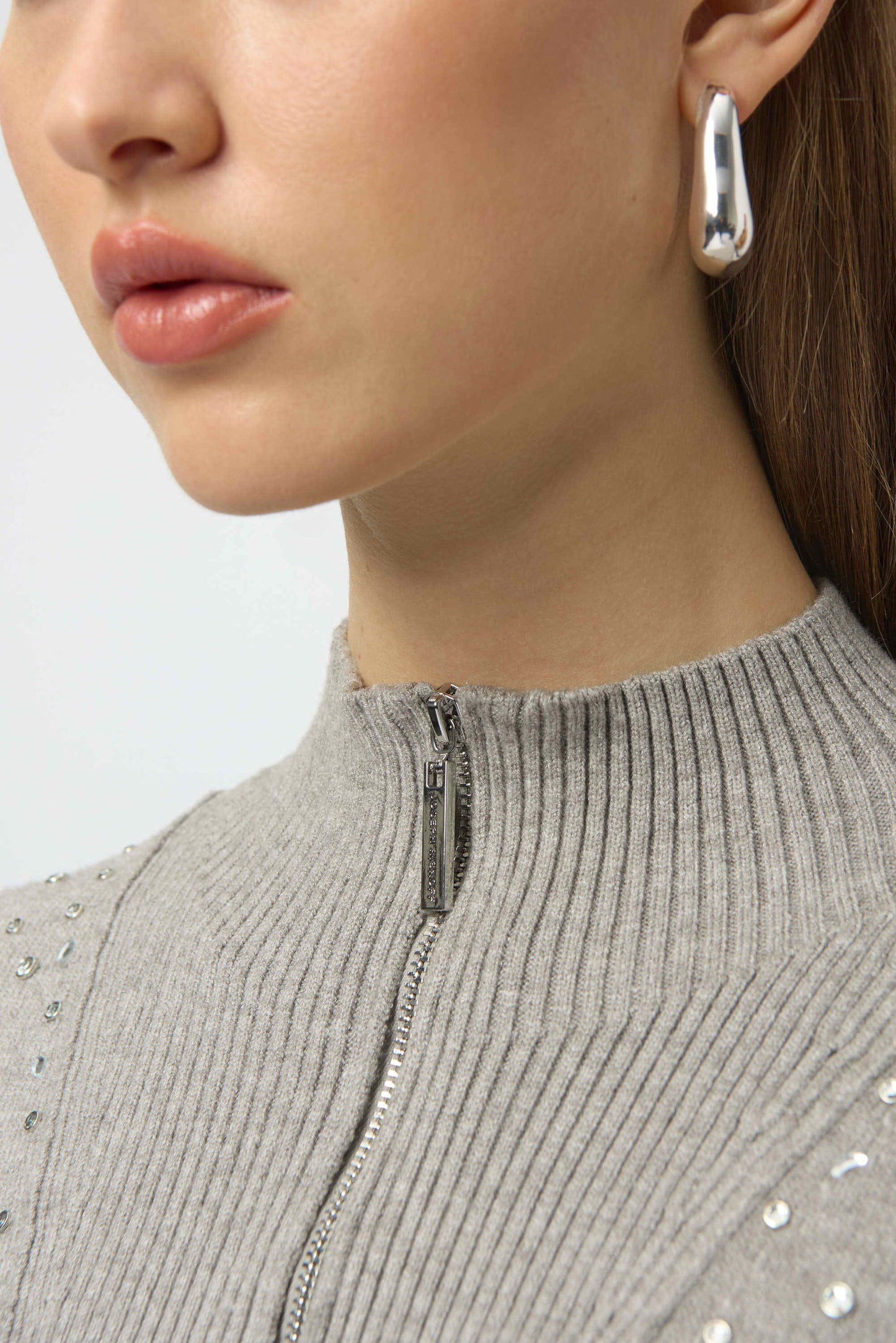 J.R 254933 Sweater Knit Mock Neck Pullover with Rhinestones