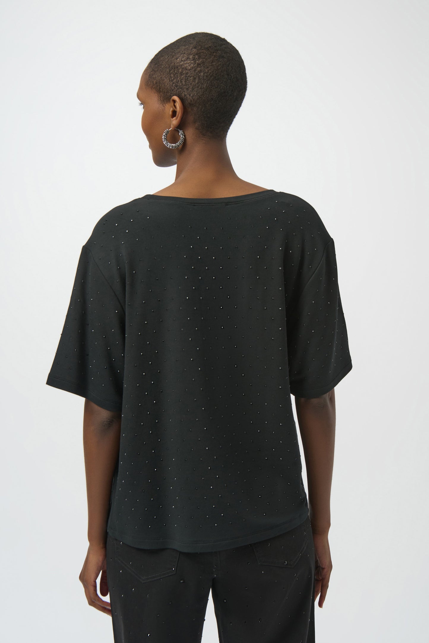 J.R 254968 Knit Scoop Neck T-Shirt with Rhinestones
