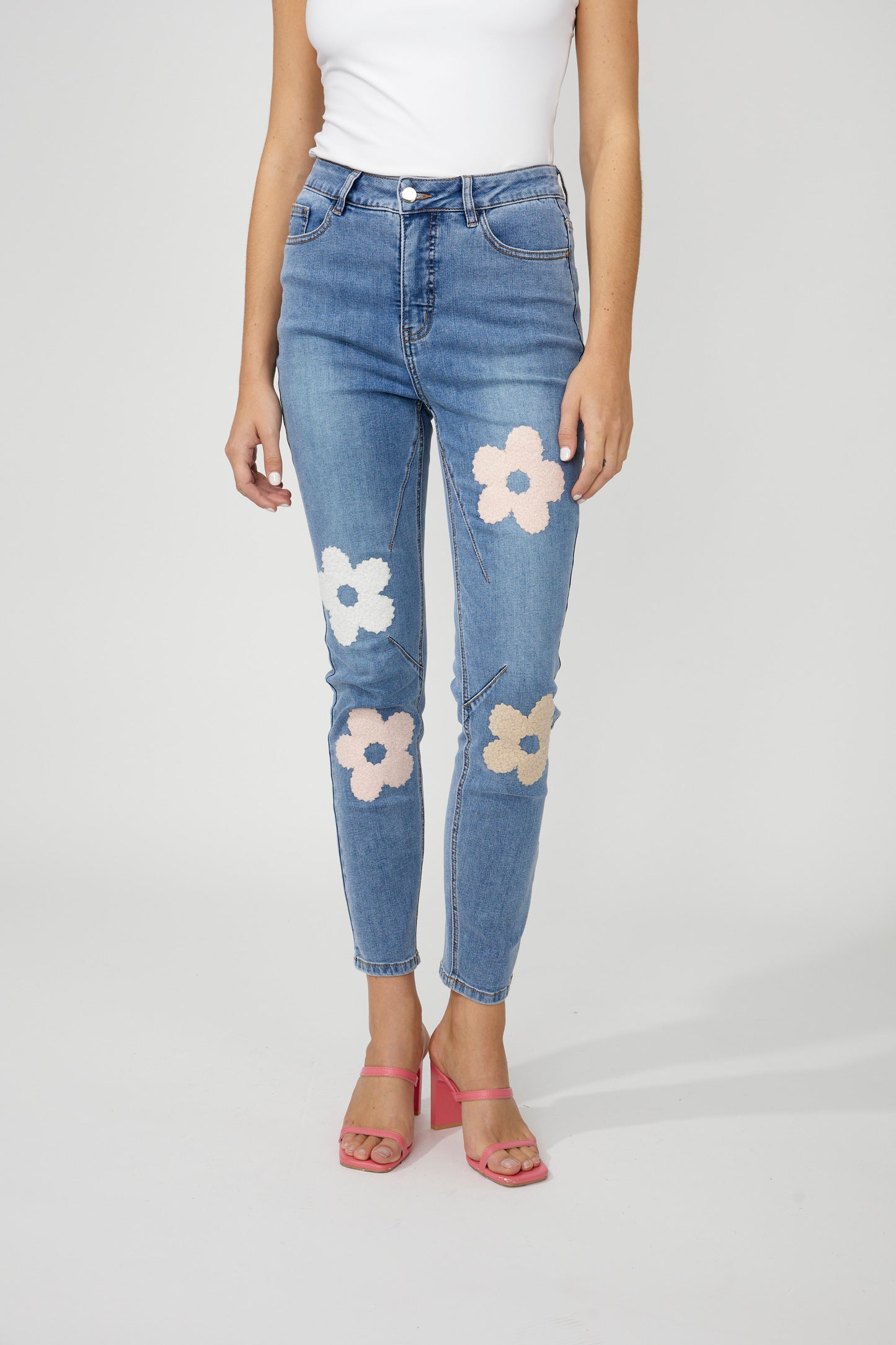 F.L 256842U Floral Embroidered Skinny Jeans