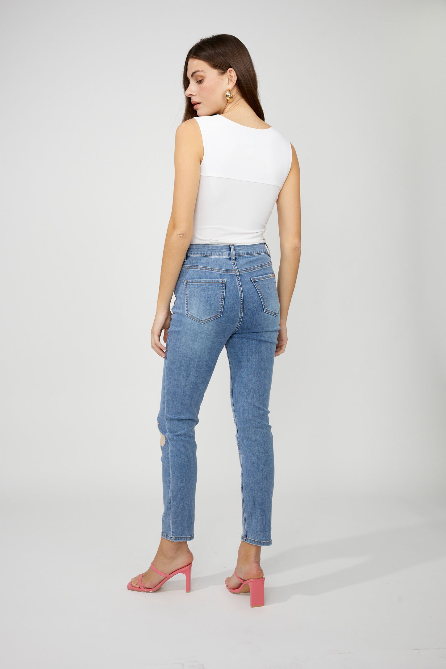 F.L 256842U Floral Embroidered Skinny Jeans
