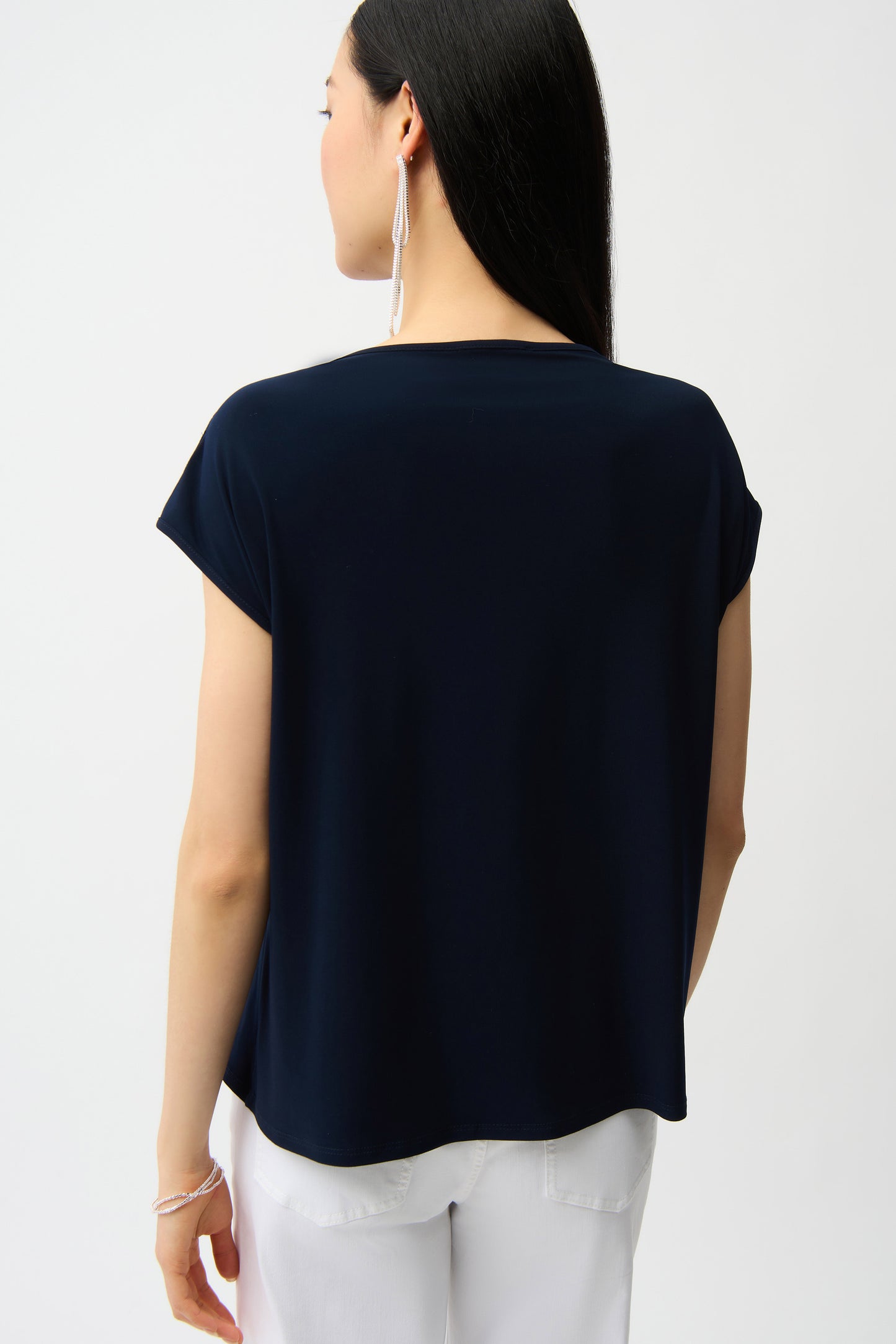 J.R 261200 Silky Knit Straight Top With Guipure At Neckline