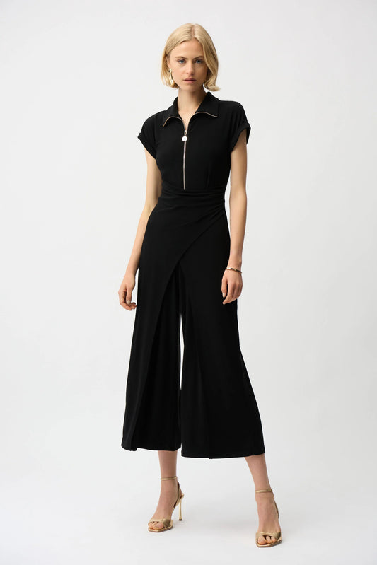 J.R 261255 Silky Knit Culotte Jumpsuit With Gold Zipper