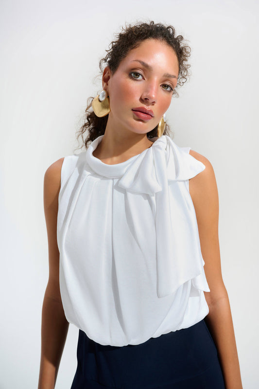 J.R 261725 Silky Knit And Satin Wide Leg Jumpsuit With Contrast Bodice And Neck Bow Tie